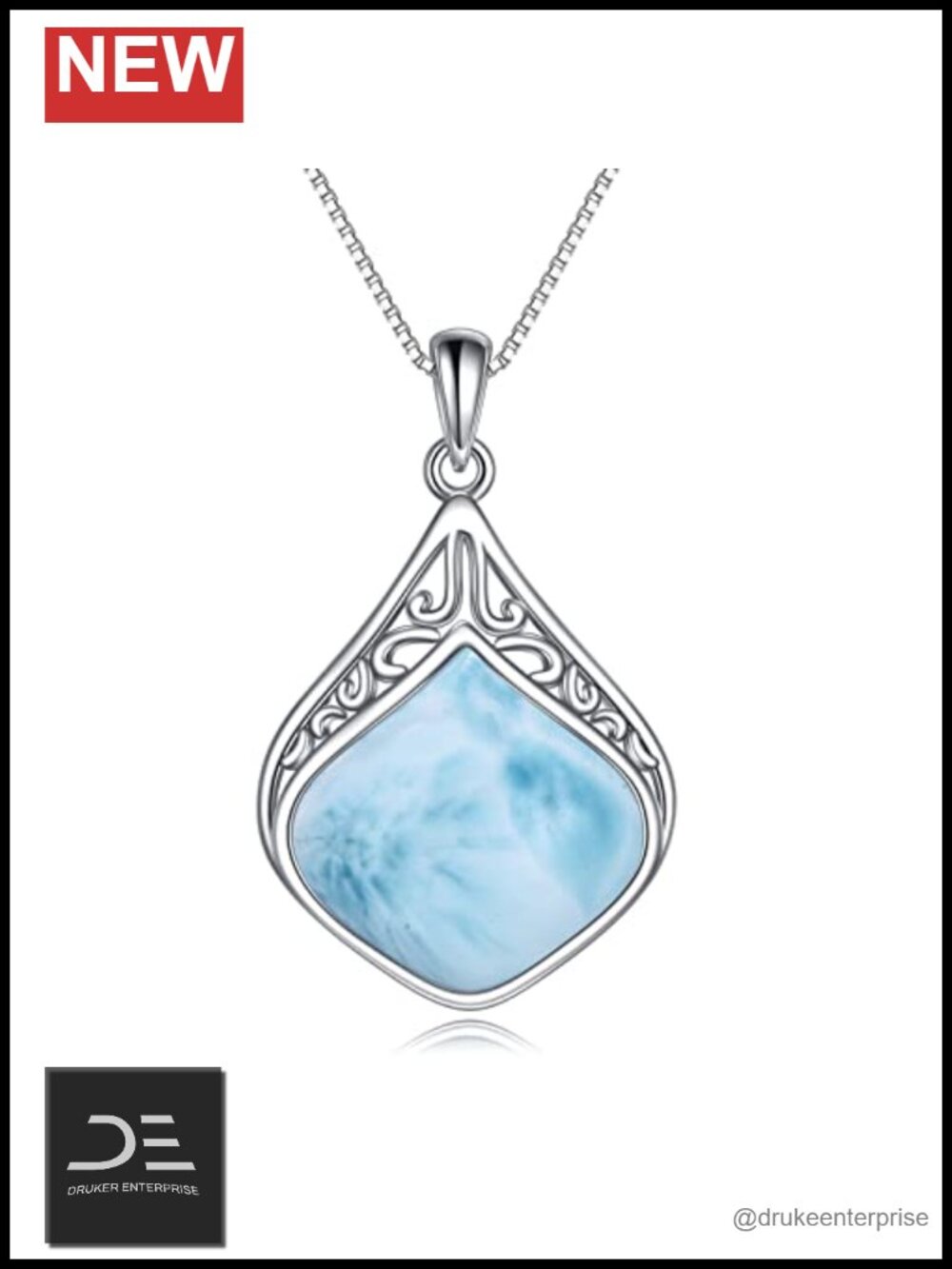 Sterling Silver Teardrop Larimar Pendant Necklace Moonstone Lapis Lazuli Moss